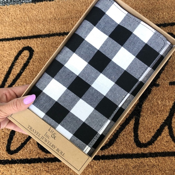 Kit and Luc Travel Jewelry Case Trifold Snap Closure black and white plaid - Picture 1 of 16